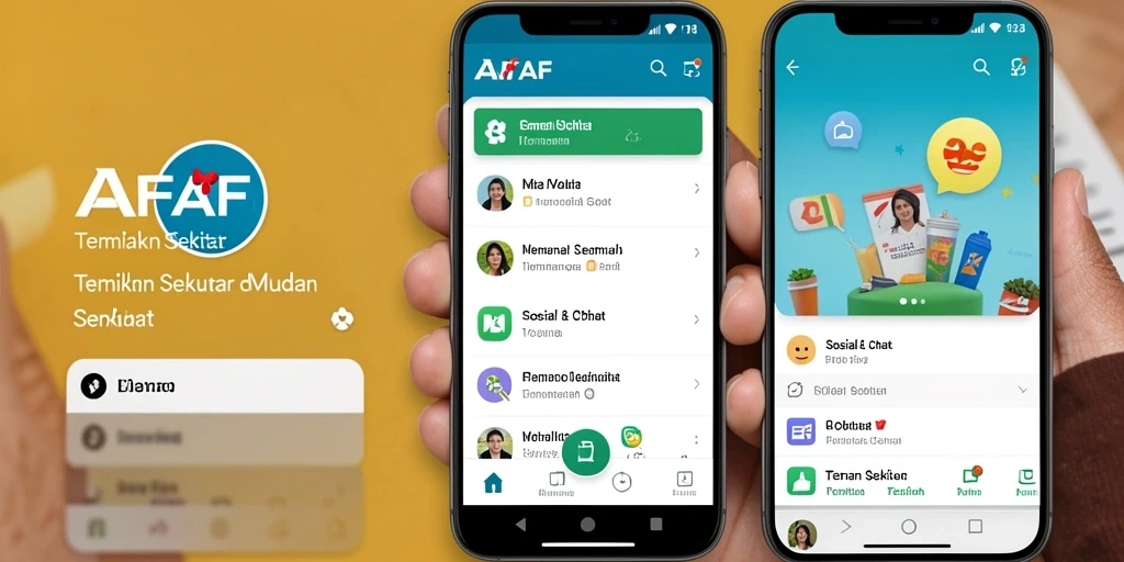 Antarmuka utama AFAF menampilkan daftar teman sekitar yang dapat dihubungi.