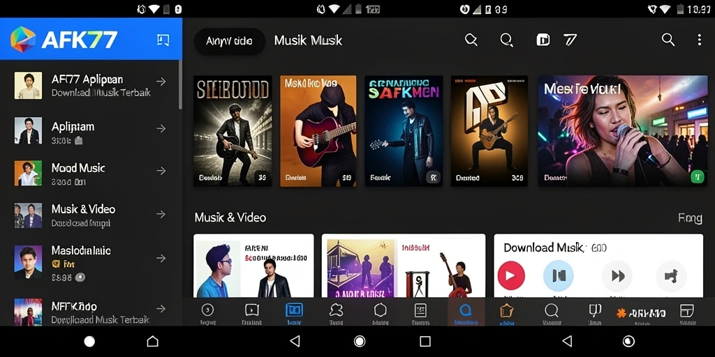 Antarmuka aplikasi AFK77 menunjukkan kemudahan dalam mengunduh musik.