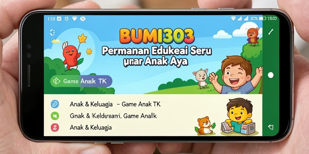 Tampilan antarmuka menarik dan edukatif BUMI303 untuk anak-anak.