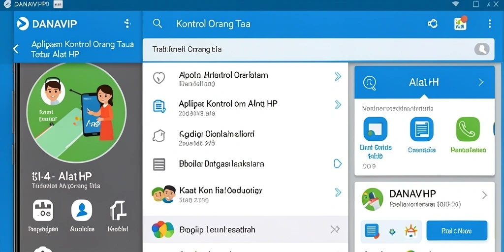 Tampilan antarmuka aplikasi DANAVIP yang user-friendly untuk kontrol orang tua.