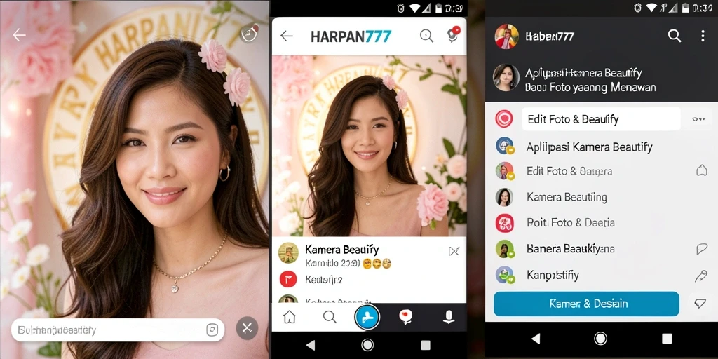 Tampilan antarmuka aplikasi HARAPAN777 dengan fitur Kamera Beautify yang menarik.