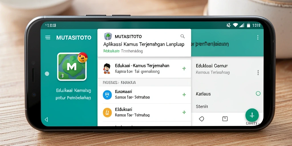 Tampilan antarmuka intuitif MUTASITOTO untuk Kamus Terjemahan.