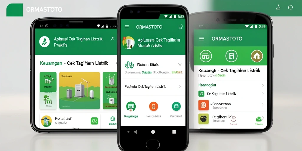 Tampilan antarmuka aplikasi ORMASTOTO untuk cek tagihan listrik.