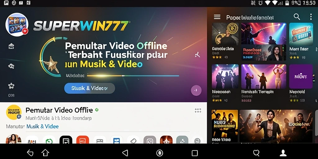 Tampilan antarmuka pengguna SUPERWIN777 dengan fungsi Pemutar Video Offline.