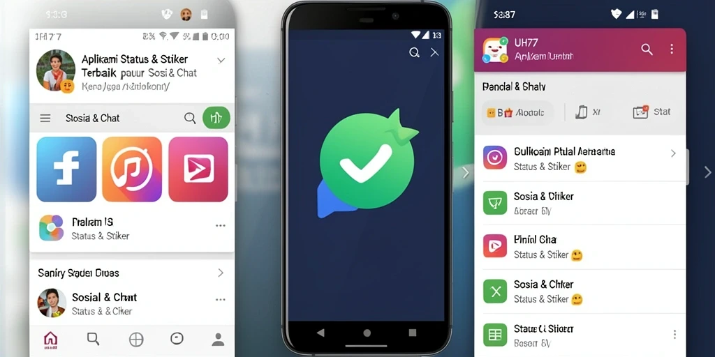 Tampilan antarmuka UH77 dengan pilihan status dan stiker.